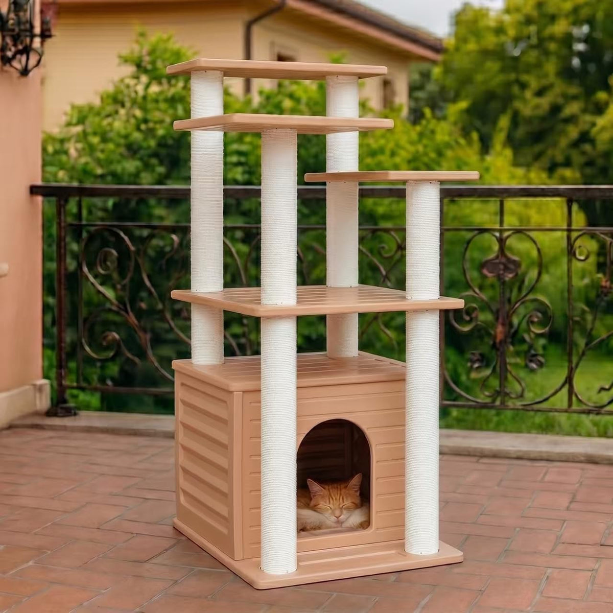 46" Indoor&Outdoor Cat Tower,Weatherproof Cat Condo with Scratching Posts