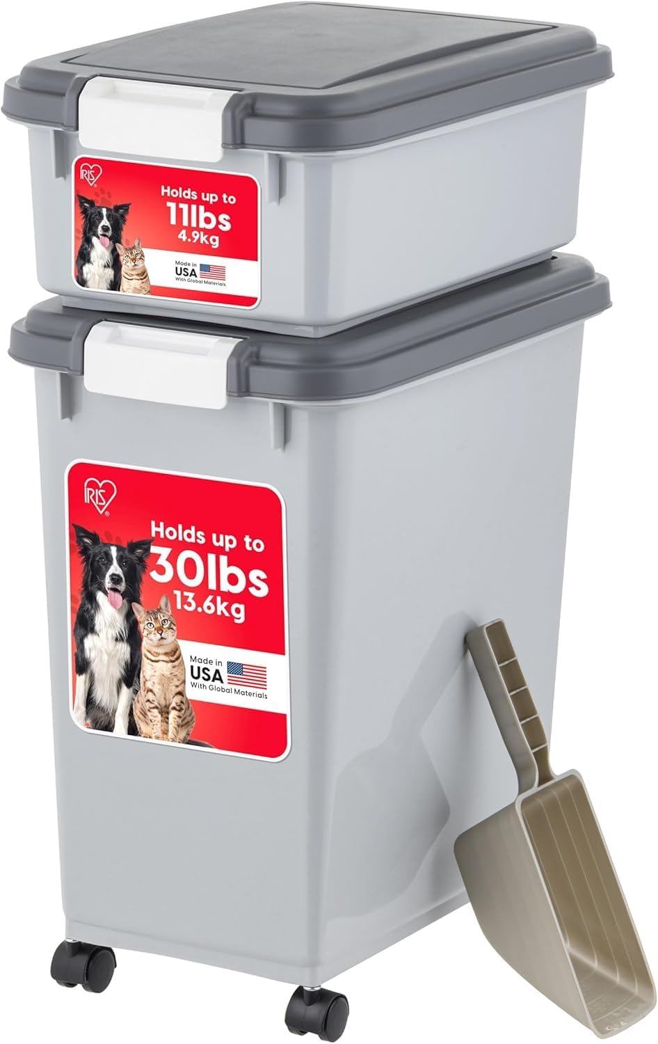 IRIS USA 30 Lb + 11 Lb Airtight Pet Food Storage Containers with Wheels