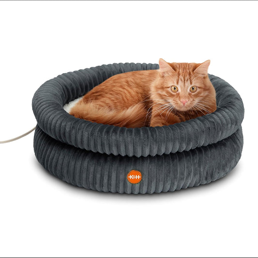 K&H Heated Cat Bed, Thermo Pet Cuddler Indoor, Safety Listed, Gray 22In