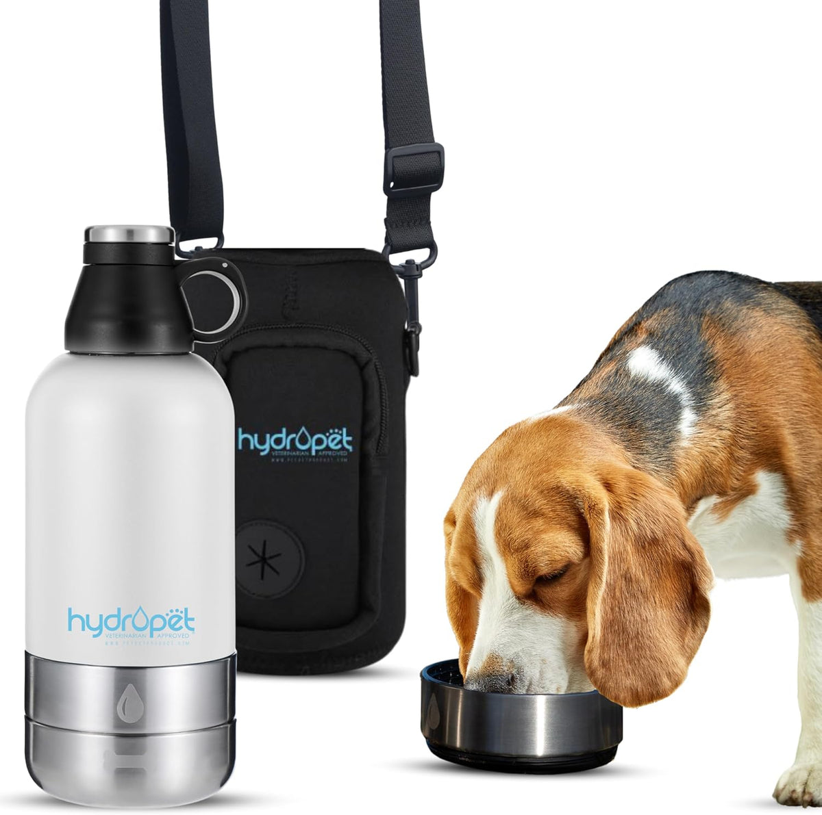 Hydropet Vet-Approved 64 Oz Dog Water Bottle – Stainless Steel Portable Dog Water Bottle, Insulated Canine Travel Dispenser with Detachable Food & Water Bowls, Carry Bag & Adjustable Shoulder Strap