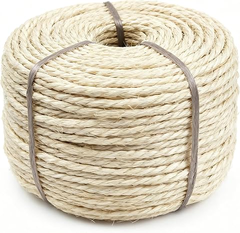 1/4In 32FT Natural Sisal Rope for Cat Tree, Cat Scratch Rope Replacement