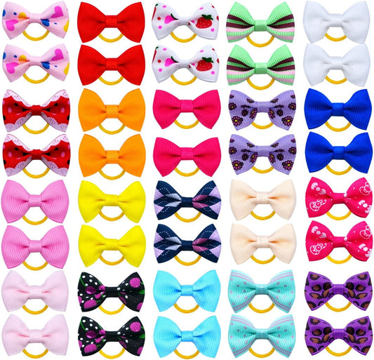 Dog Hair Bows Cute Puppy Dog Bowknot Hair Ties Bulk with Rubber Bands Hair Accessories Bow Pet Grooming Products 40PCS