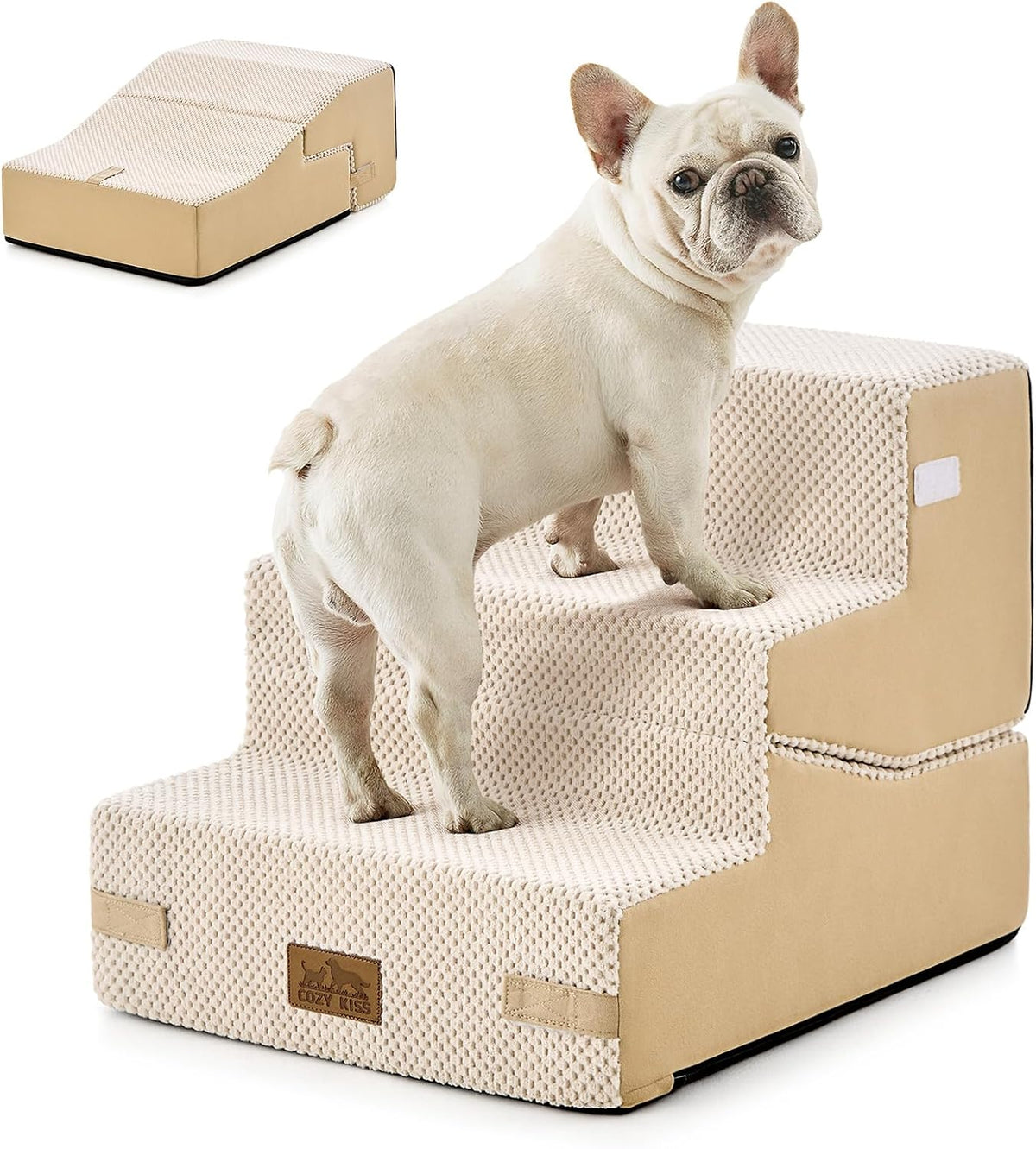 COZY KISS Dog Stairs for Small Dog, 14.2" H, 3 Step for Couch, Beige