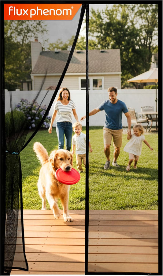 Flux Phenom Magnetic Screen Door - Bugs Out, Breeze in - 9Min Install Auto-Sealing Heavy Duty Double Stitched Mesh, 52 Magnets, Hands Free Sliding & Patio Doors Net, Pet & Kid Friendly, 38 X 82 Inch