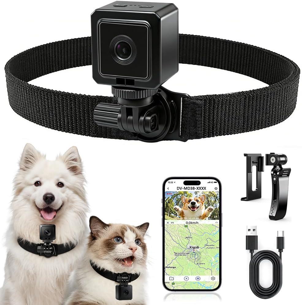 AEZ Pet Camera Collar with APP Control, 1080P HD Pet POV Camera, 210-Mins Recording Wearable Action Camera with Hotspot Wifi, Magnetic Clip Camera for Cats Dogs Kids & Outdoor Use (No SD Card)