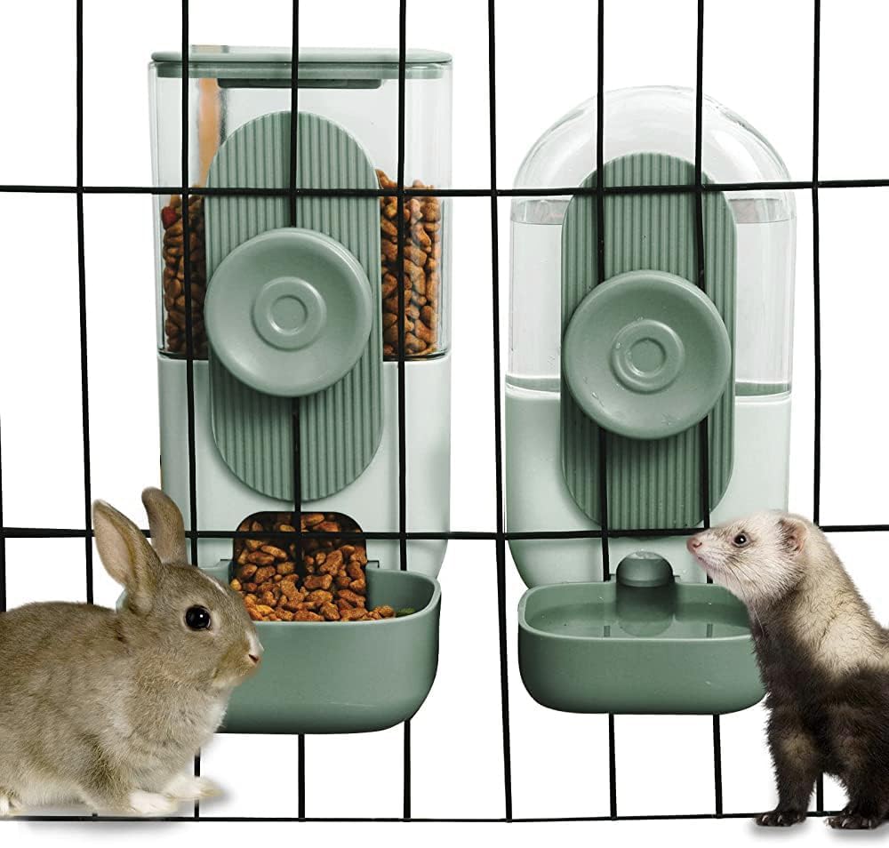 Lemtrflo Rabbit Feeder, Bunny Water Bottle Dispenser, Pet Cage Food Bowl