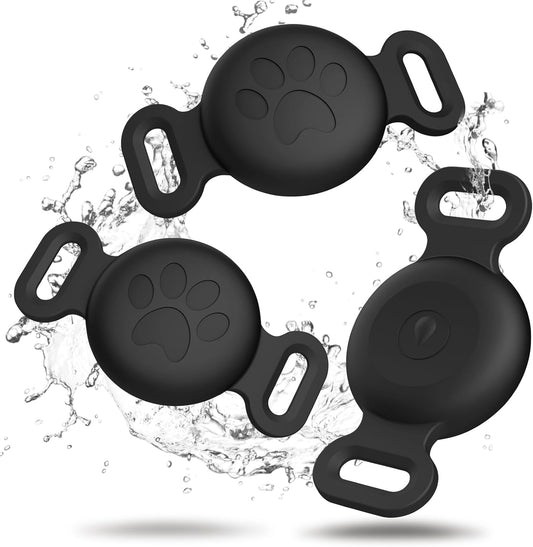 Vanjua Case for Airtag Cat Collar Holder, 3 Pack Soft Silicone Anti-Lost Waterproof Protective Case Cover Compatible with Apple Airtag 2Nd & 1St Gen, for Pet Cat Collars Holder (Black+Smokpurpl+Stone)
