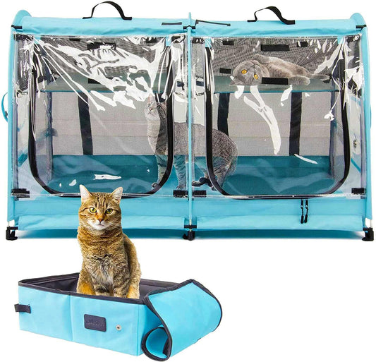 Mispace Portable Double Pet Carriers for Cats Collapsible Cat Condo for Car Travel Pet Kennel Show Cages with Portable Carry Bag Hammocks Mats and Litter Box