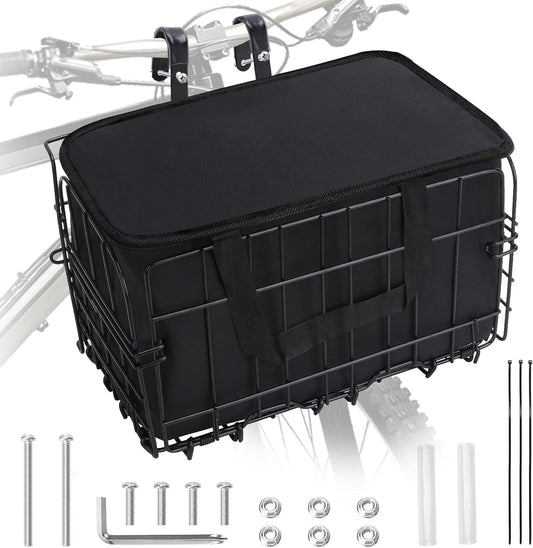 Bike Basket, Foldable Bicycle Basket with Removable Liner Bag, Large Quick Release Design Metal Bike Basket Front for Carrying Dogs, Pets, Fruit, Groceries, Ebike Bicycle Accessories