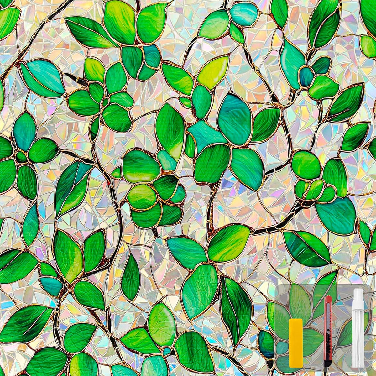 Rainbow Stained Glass Window Privacy Film Static Cling17.5X78.7In