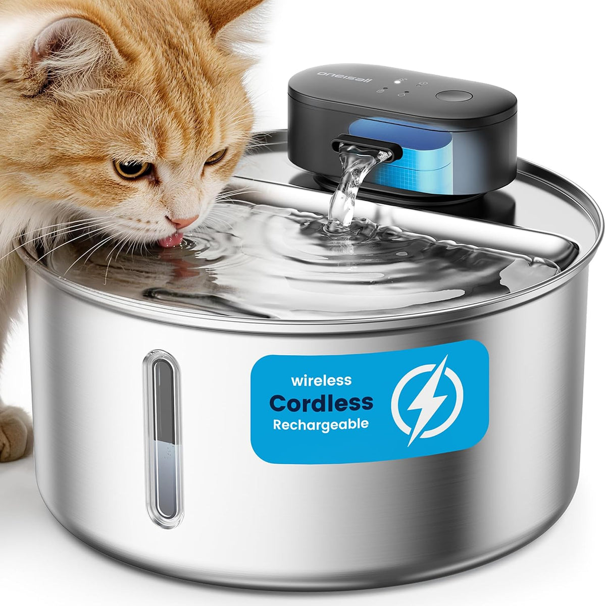 Oneisall 108Oz/3.2L Wireless Stainless Steel Cat Water Fountain
