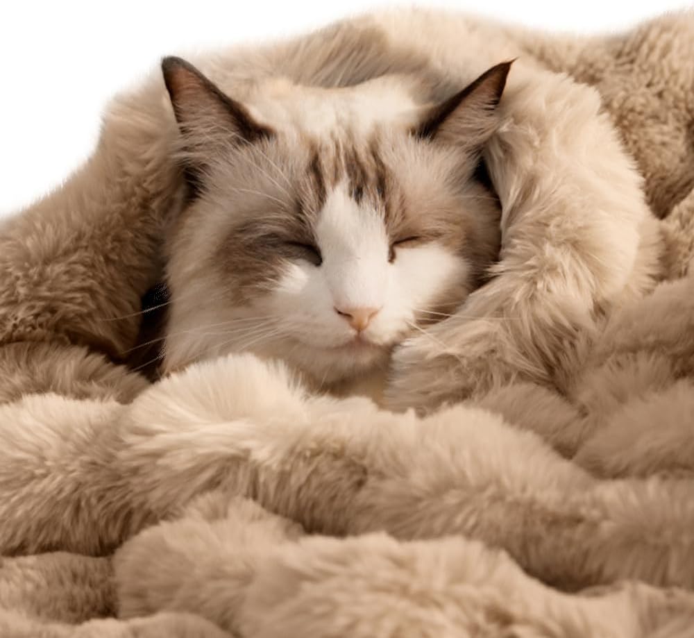 SOMAHE Soft Faux Fur Pet Blanket, Washable, Medium 28X22 Latte Coffee