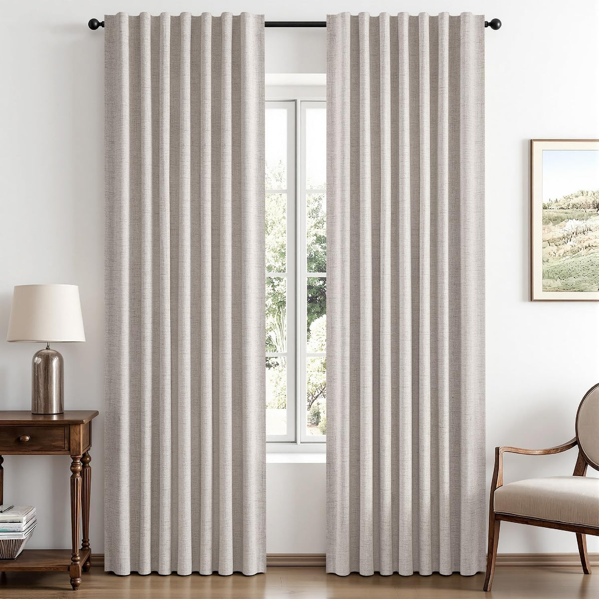 MIULEE 100% Blackout Linen Curtains for Bedroom 42 X 84 Inch Ivory 2 Panels