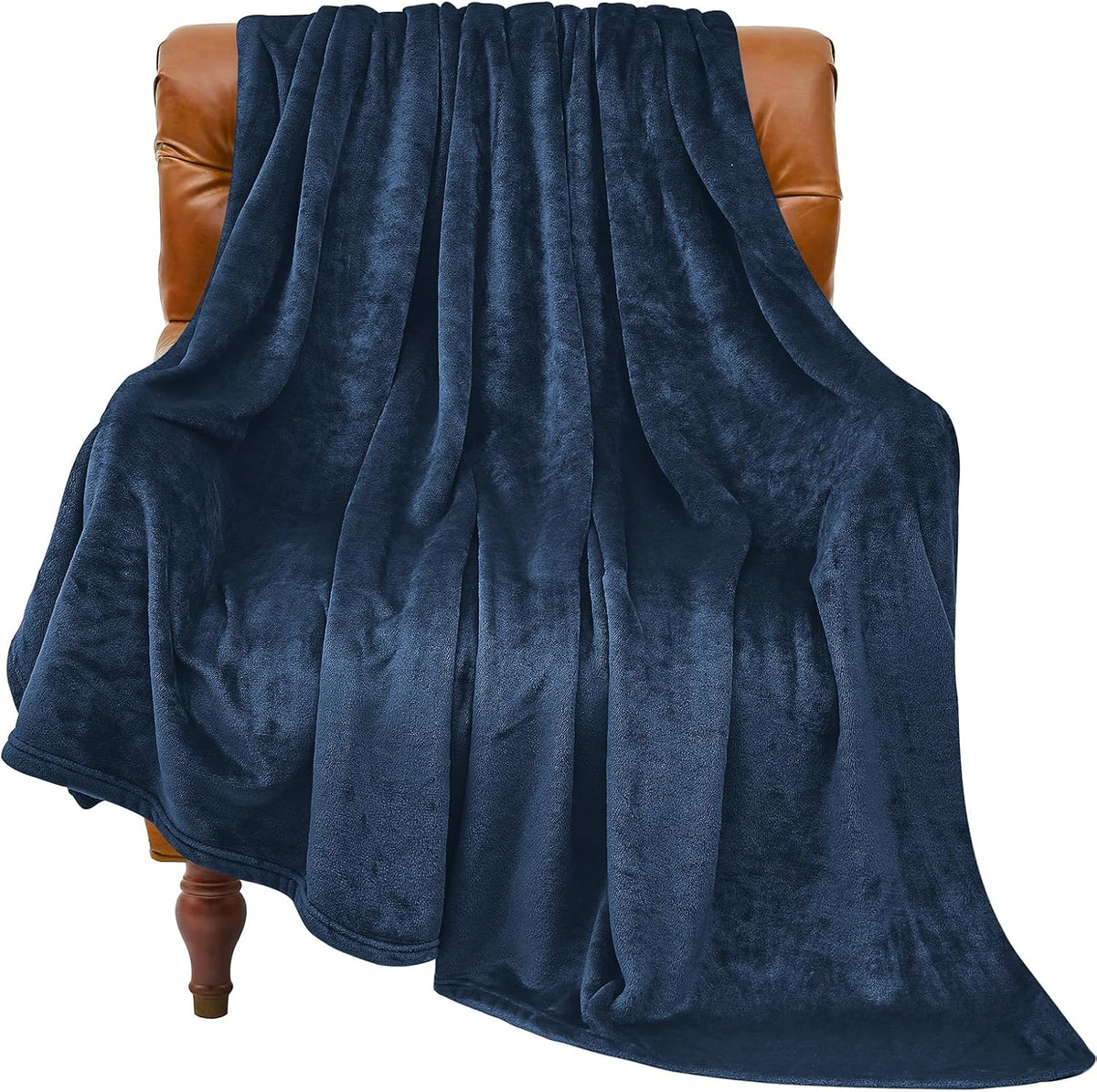 Fleece Plush Throw Blanket Navy Blue 50"X60"For Couch Fuzzy Cozy Flannel