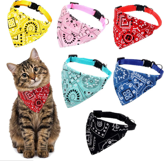 6 Pcs Cat Bandana, Adjustable Cat and Puppy Bandana Collar Set