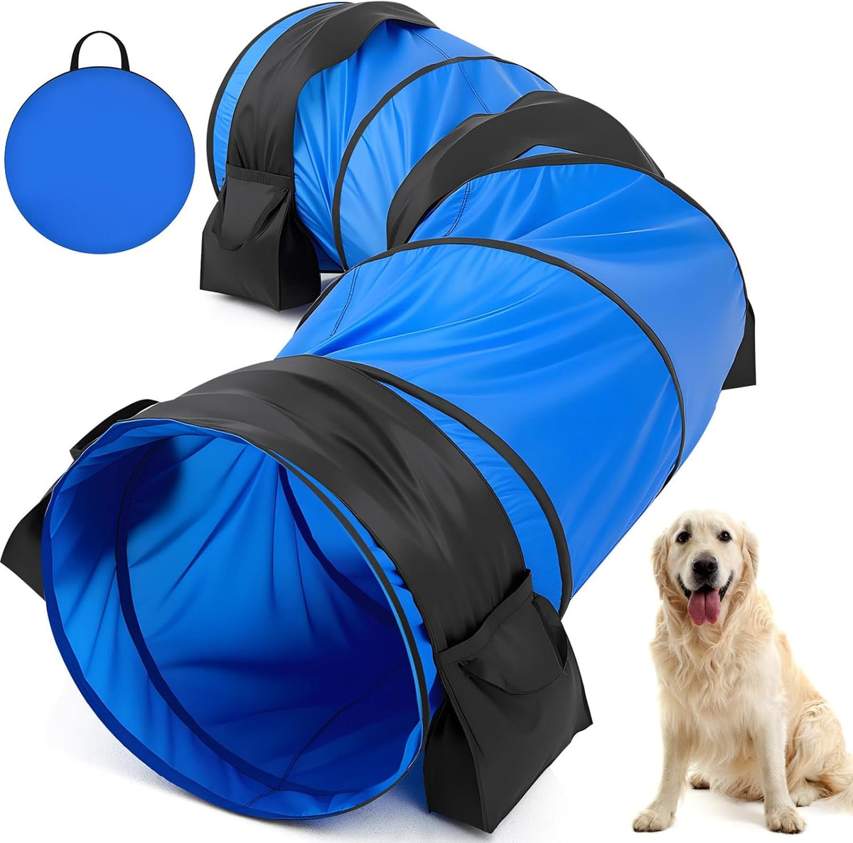 28 in 10 Foot Blue Extra Large Dog Agility Tunnel with Sandbags Dogs