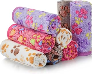 Panelee 8 Pcs Puppy Blankets Fleece, Soft Paw Print Pet Throw for Small Dog