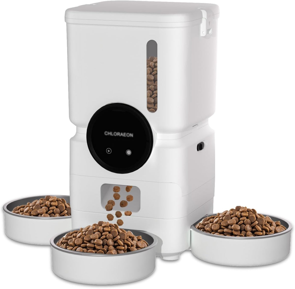 Automatic Cat Feeder for 3 Cats, 6L 2.4G Wifi Feeder, Slow Feed, Warm White