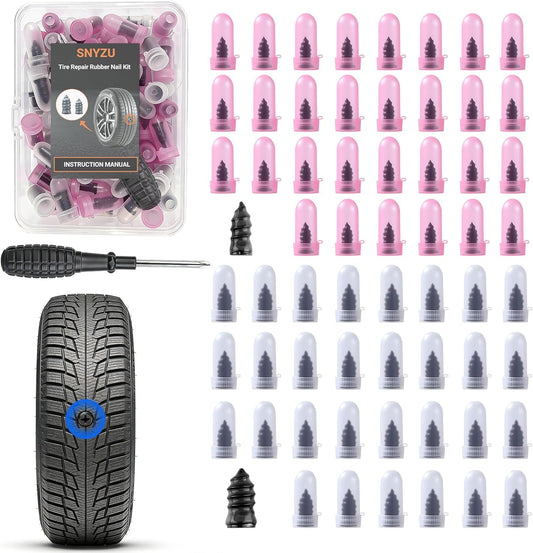 61 PCS Tire Repair Rubber Nail Kit, Premium Spiral Screw-In Tire Plugs with 2 Sizes, Emergency Roadside Flat Tire Fix Tool for Car Truck Motorcycle Tractor ATV SUV - Fast Self Service Repair