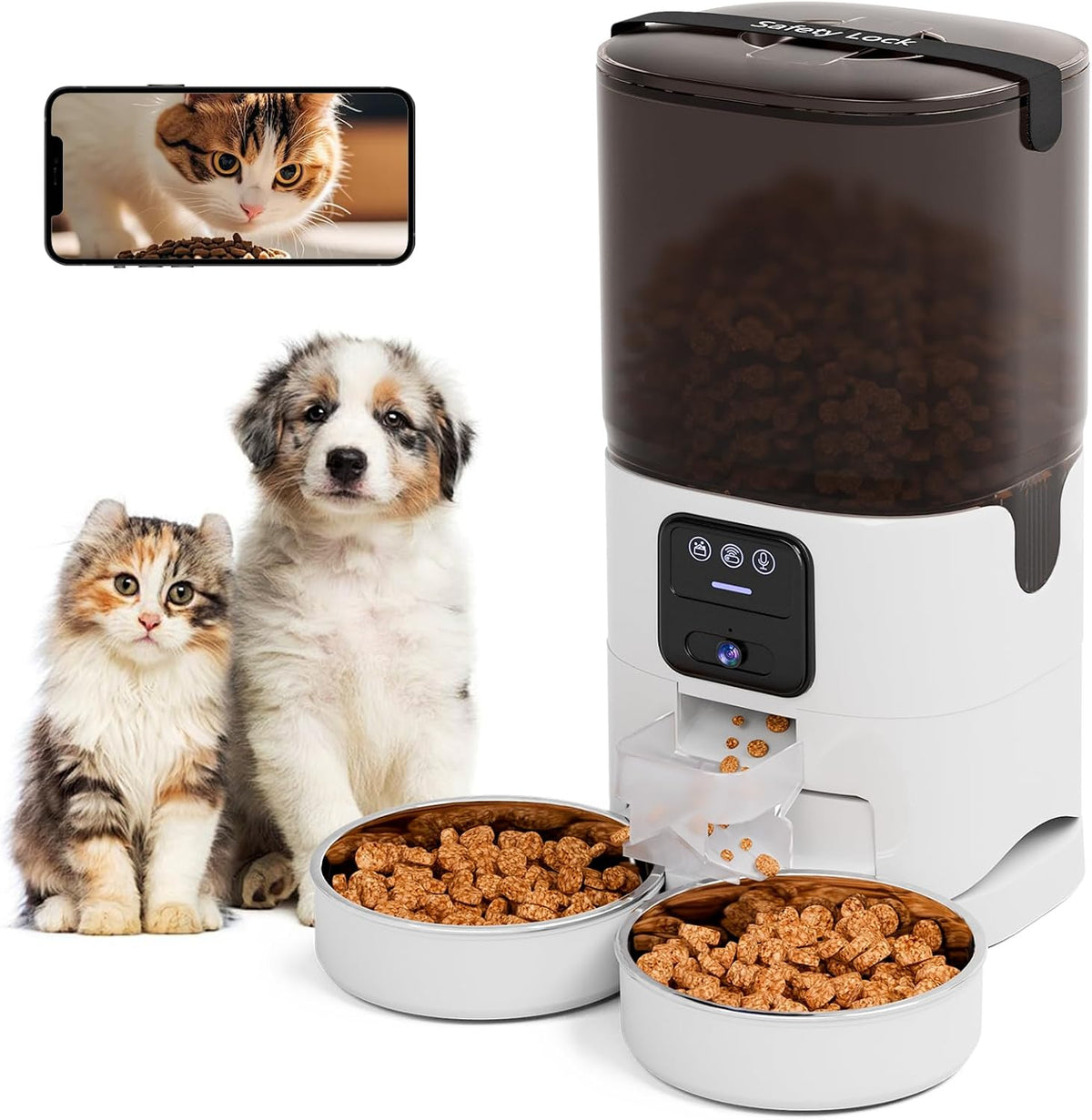 UMOMO Automatic Cat Feeder 7L Double Bowl Feeder, 1080P HD Camera Live Video, Night Vision 2-Way Audio, Wifi & App Remote Control, Programmable Pet Feeder, Smart Timed Dry Food Dispenser 2 Cats Dogs