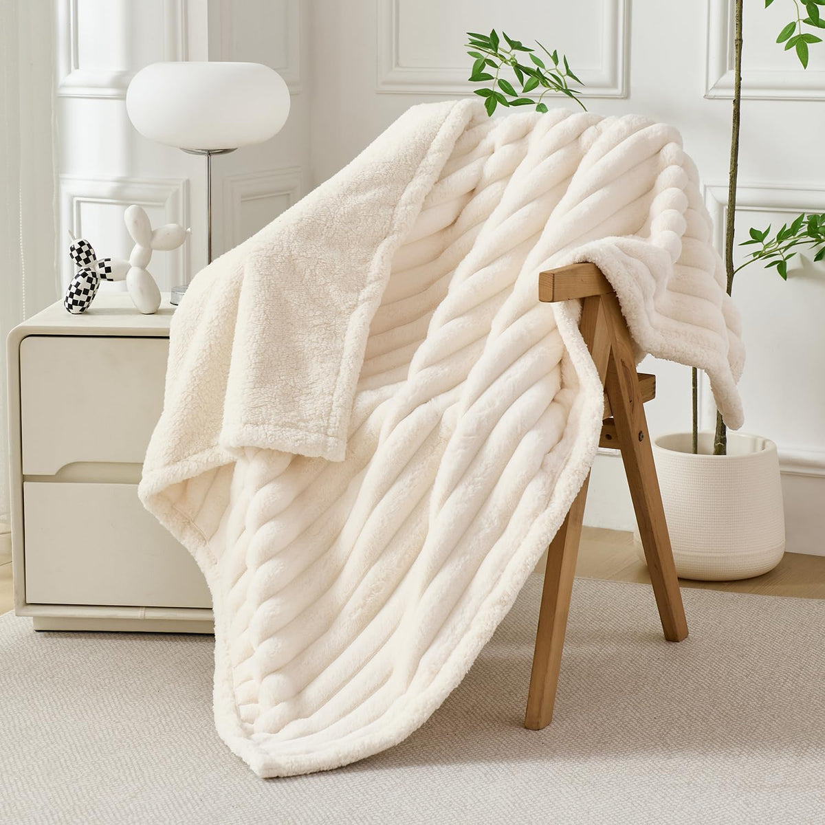 PERFEMET Waterproof Blankets for Large Dogs, Ultra Soft Cozy Calming Corduroy Fleece Reversible Pet Blanket, Washable Security Bed Sofa Couch Car Protection for Pet Puppy Cats, 40"X50", Cream Beige