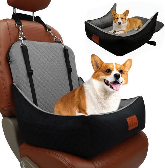 Small Dog Car Seat & Travel Bed:Keep Your Pup Safe,Comfortable and Secure on Every Journey.Features 2 Safety Harnesses,Removable Washable Cover for Multi-Scenario.