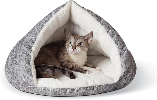 K&H Cat Bed, Self-Warming Hut Cat Cave Bed, Small 19X18In, Gray