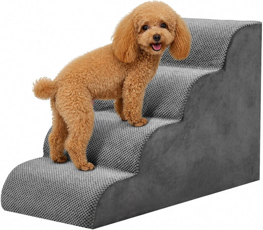 NEWBULIG 4-Step Dog Stairs, 20" H Dog Steps for Sofa and Chair, Grey