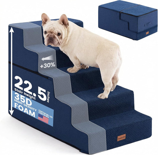 Gardner Pet Dog Stairs for Small Dogs 22.8" H, Curved 5-Step Pet Stairs, Dog Steps for High Bed, Couch (24-30 In) with Durable Non-Slip Waterproof Fabric Cover and Certipur-Us Certified Foam