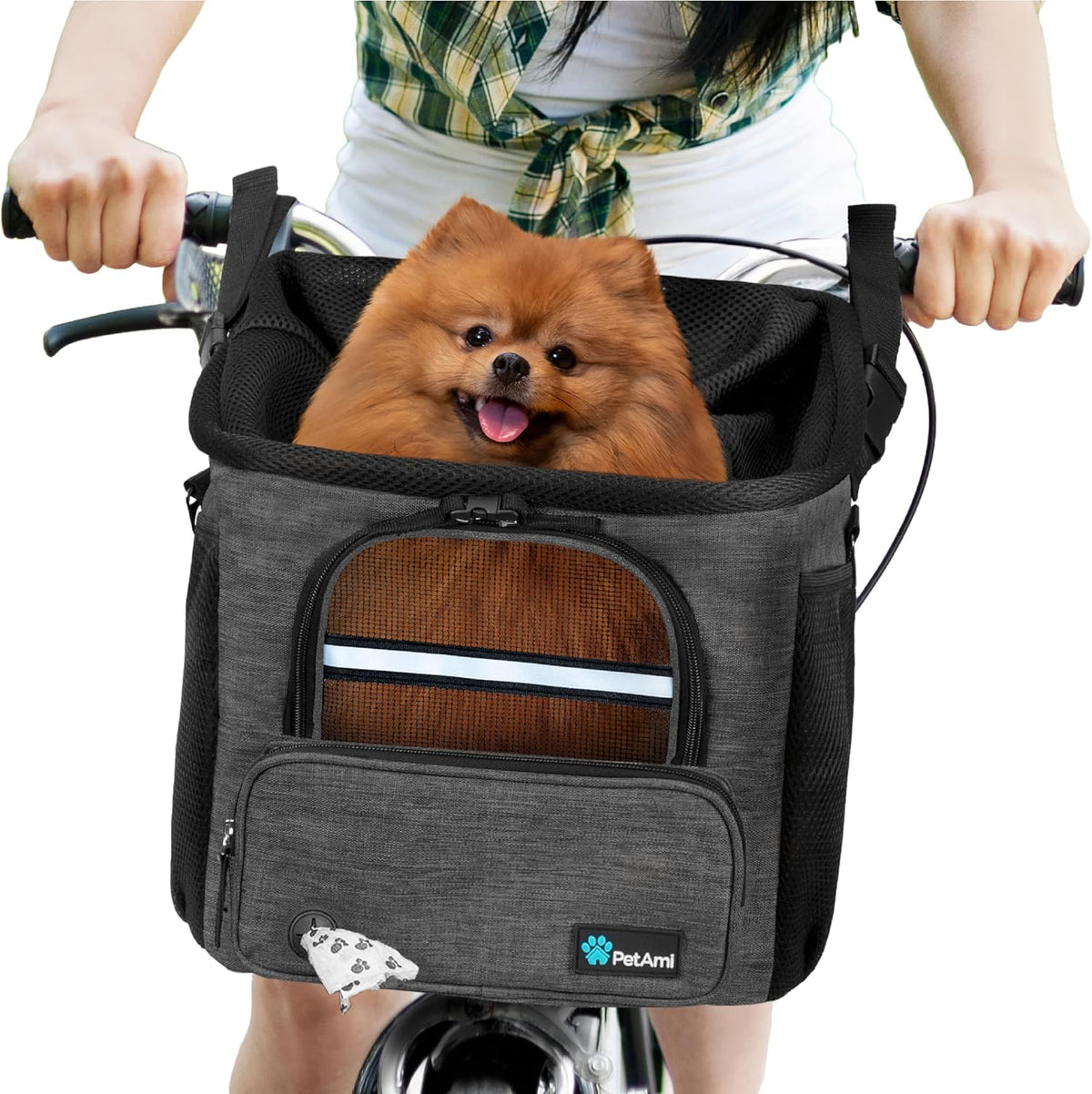 Petami Dog Bike Basket, Soft-Sided Ventilated Carrier Backpack, Dark Gray