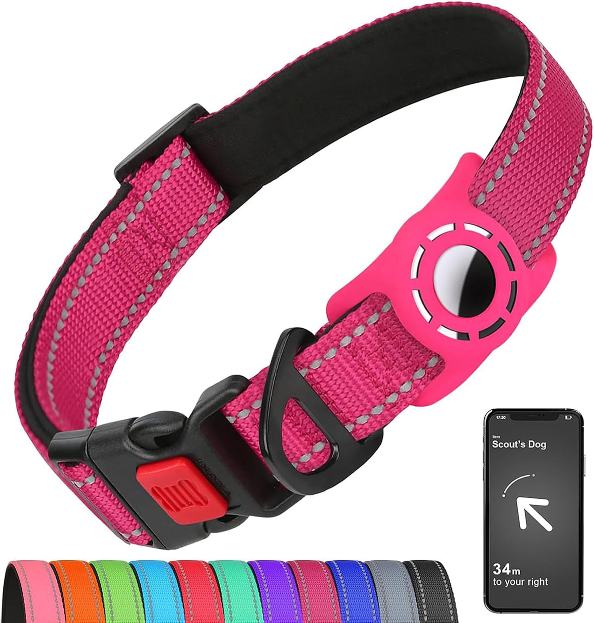 Reflective Dog Collar for Small Dogs with Silicone Tag Holder