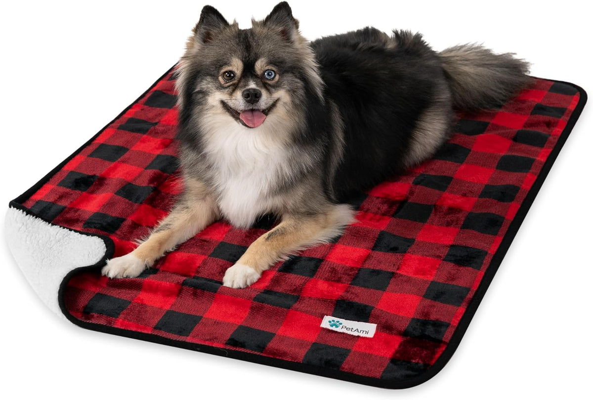 Petami Waterproof Dog Blanket Puppy Cat Small Couch Cover 24X32 Checker Red