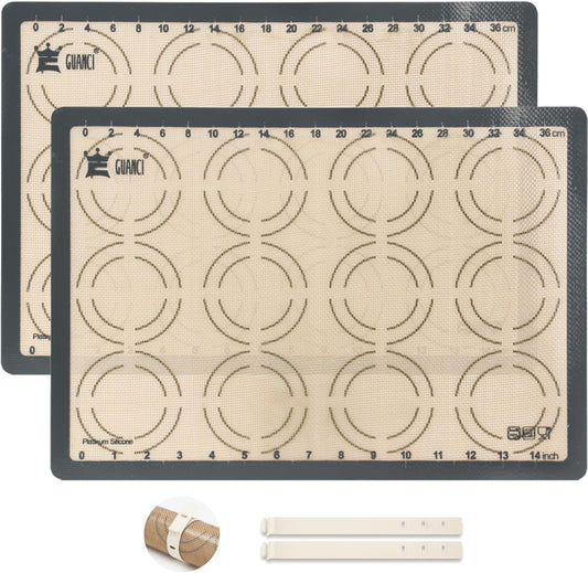 GUANCI 2 Pack Silicone Baking Mats, 11.6" X 16.5" Each, 0.7Mm Thick, Food Grade Non-Stick Reusable Baking Mats & Baking Sheet Liners for Cookies, Macarons, Bread, Pizza & Pastry