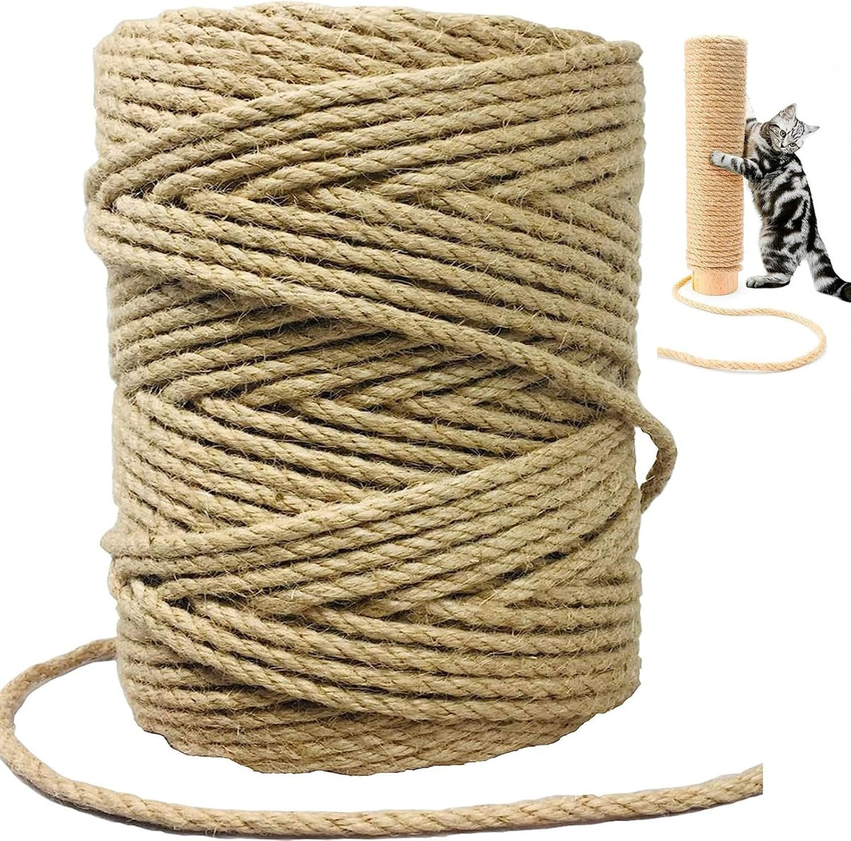 Natural Sisal Cat Rope for Posts, 1/4In ×164Ft, White