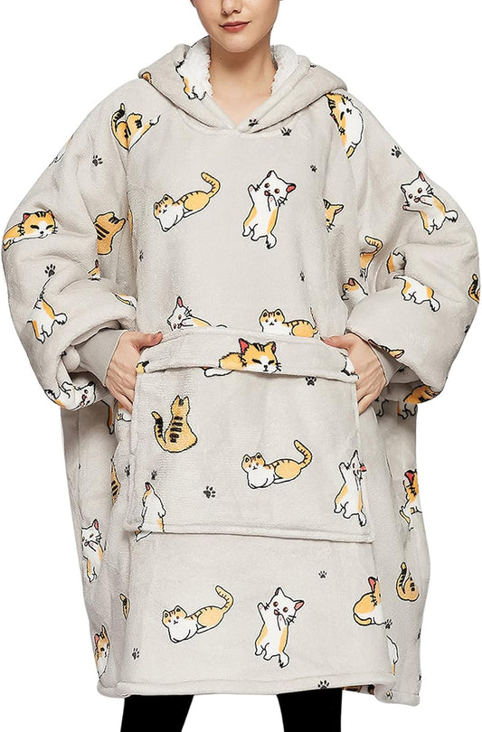 KFUBUO Wearable Blanket Hoodie for Adults with Pocket Cat Oversized Hoodie