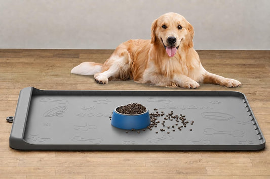 Dog Food Mat 36"X24", Waterproof Dog Bowl Mat, Grey