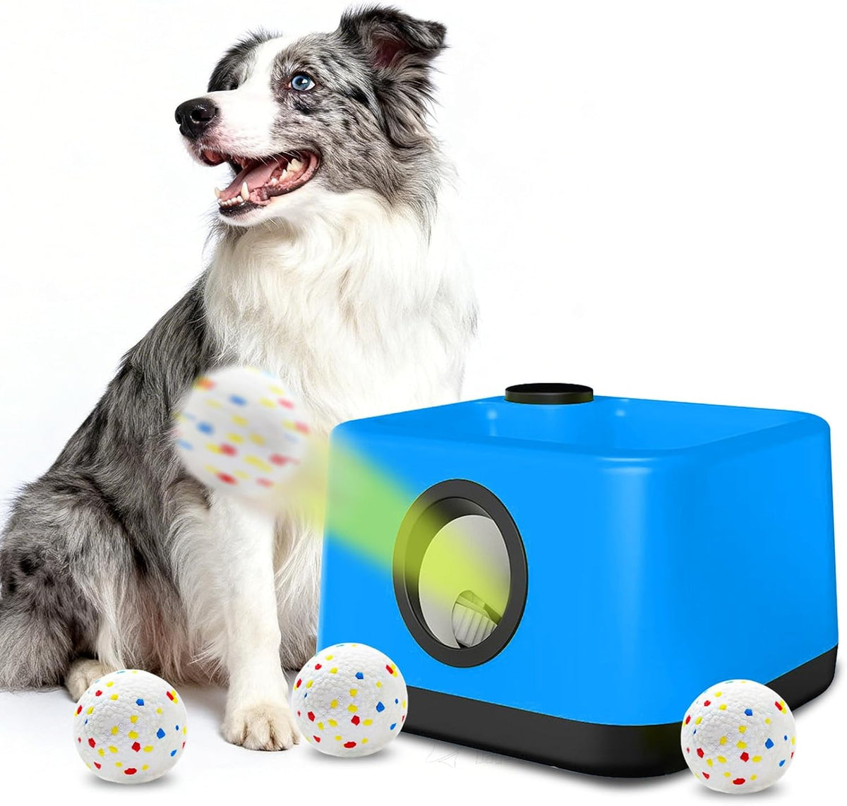 Automatic Dog Ball Launcher: Upgraded Auto/Manual Pet Ball Thrower Toy for Dog Indoor/Outdoor Play Include 4 Chew-Resistant Balls - Home,Park,Yard Dog Self Play Companion for Dog Parent (Blue)