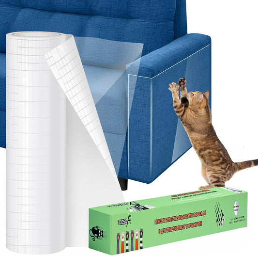 Anti Cat Scratch Furniture Protector – Clear Thicken Vinyl Tape 160"X 12.6", Single-Sided Sticky Couch Protector from Cat Claws, Flexible Guard for Sofa Corner Door Walls Bed Leather