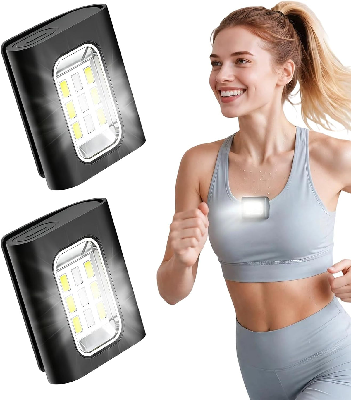 Running Lights for Runners, 2 Pack Rechargeable LED, 4 Modes, Night Running