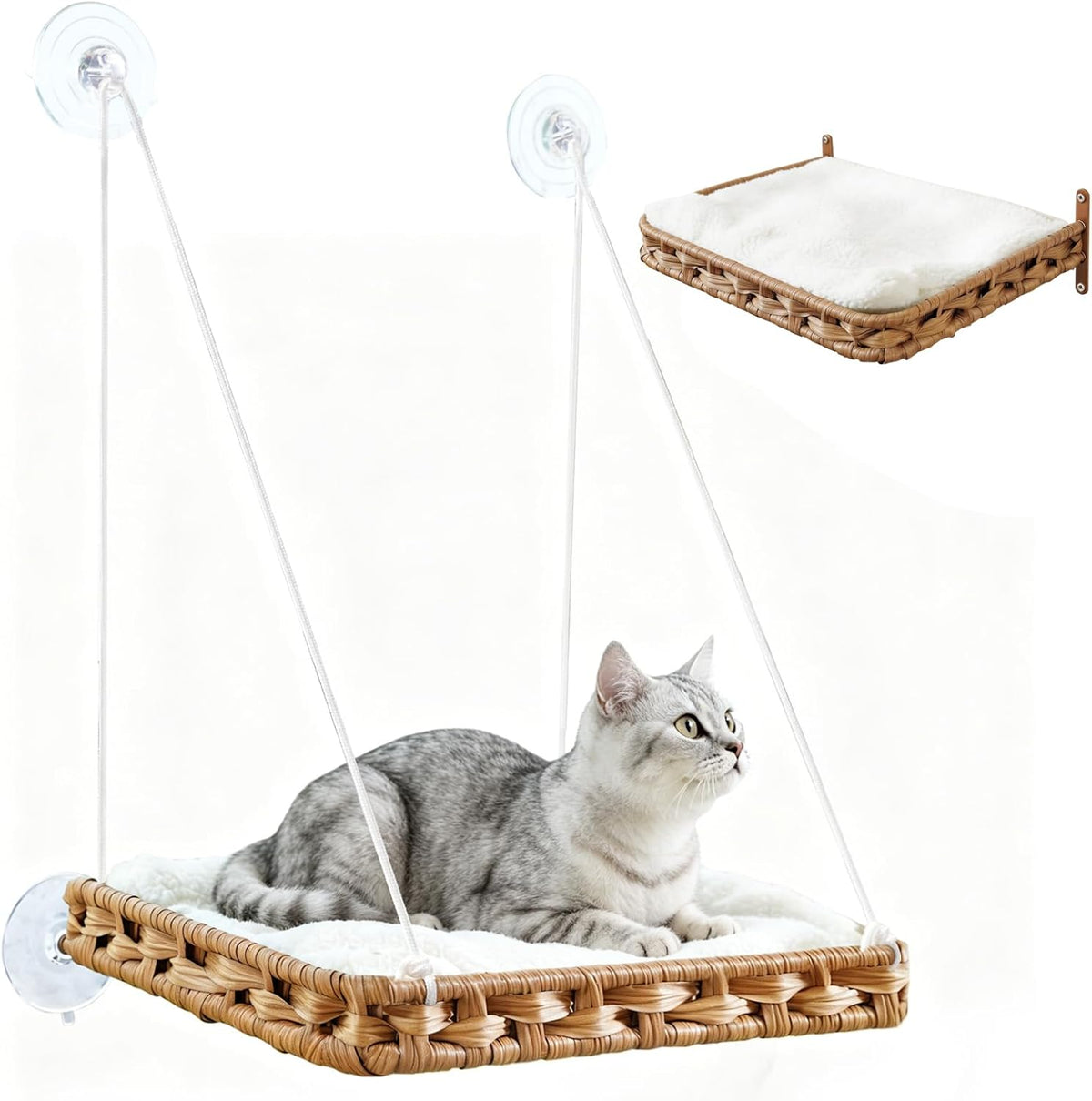 SETVSON Cat Window Perch 2 Pack, Handwoven PE Rattan Hammock, Natural