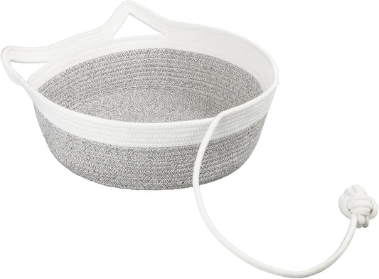 Cotton Rope Woven Cat Bed, Instinct Pet Basket with a Play Ball, Large