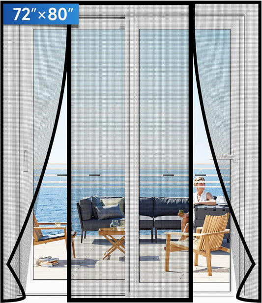 Magnetic Screen Door Upgraded PET Mesh Stronger than Fiberglass and Polyester,Hands Free,Keeps Bugs Out,Pet & Kid Friendly,Suitable for Sliding Door,Large Patio Door and French Door-72''X80''
