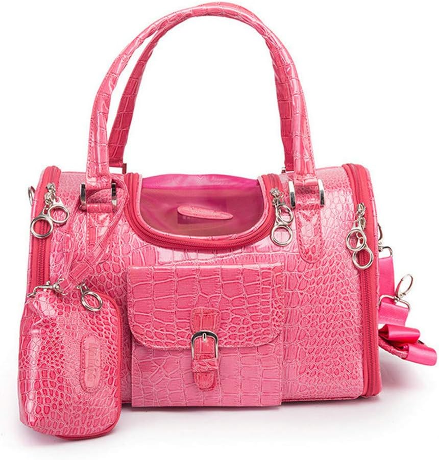 PU Leather Dog Handbag Dog Purse Cat Tote Bag Pet Cat Dog Hiking Bag Travel Bag.Fits under 3 Pounds(S, Pink)