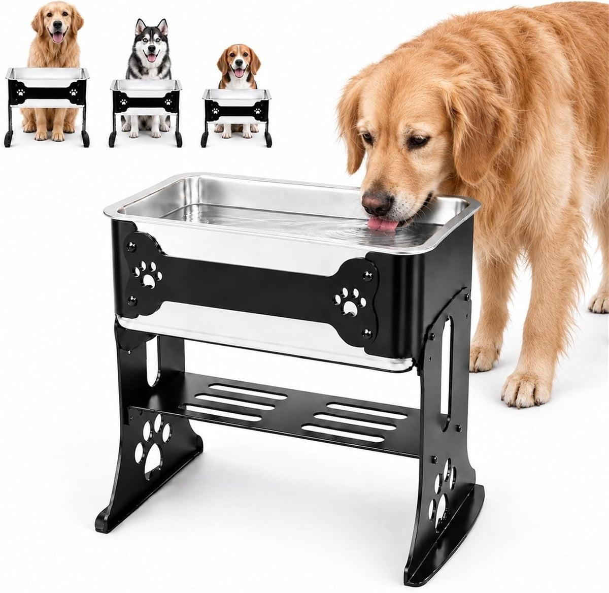 3 Gallon Elevated Dog Water Bowl,Adjustable Stainless Steel Dog Bowl,Black