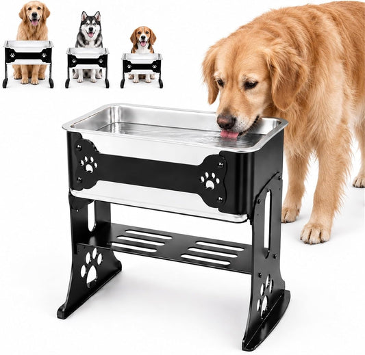 3 Gallon Elevated Dog Water Bowl,Adjustable Stainless Steel Dog Bowl,Black