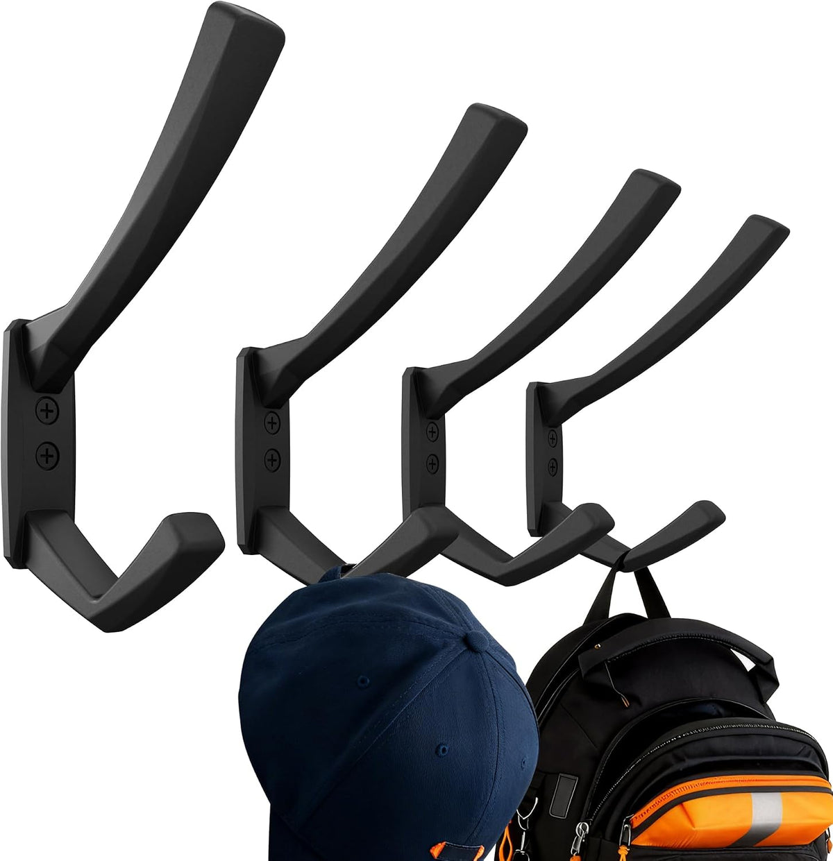 5 Large Size Heavy Duty Wall Hooks, Coat Hooks for Hanging Pans, Backpacks, Coats, Garage Items (Black)