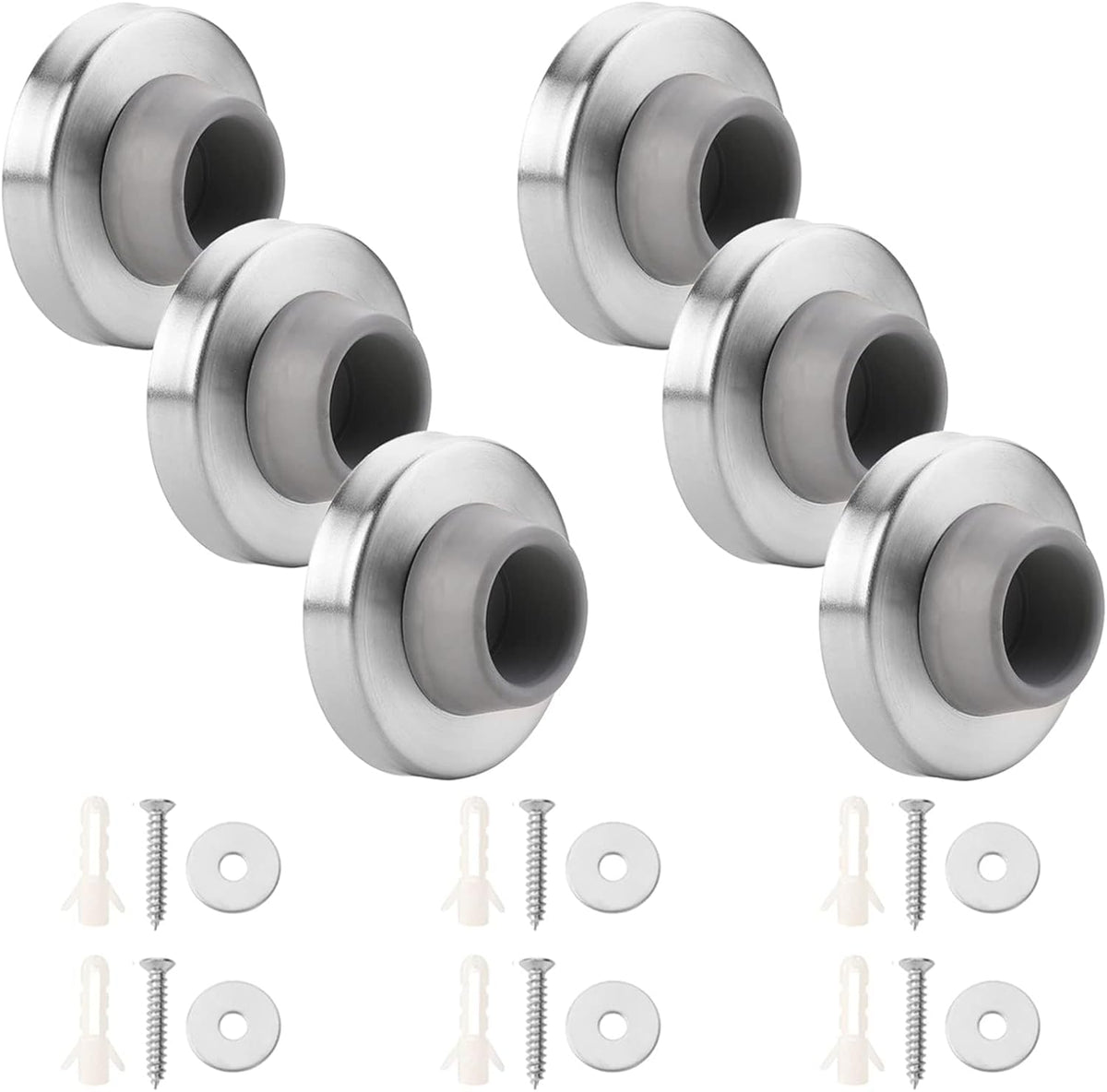 6Pcs Concave Wall Door Stopper Bumper Door Stop Wall Mount Protector Stainless round Rubber Handle Stoppers Knob Prevent Door Handle Damage Shield Walls (Grey)