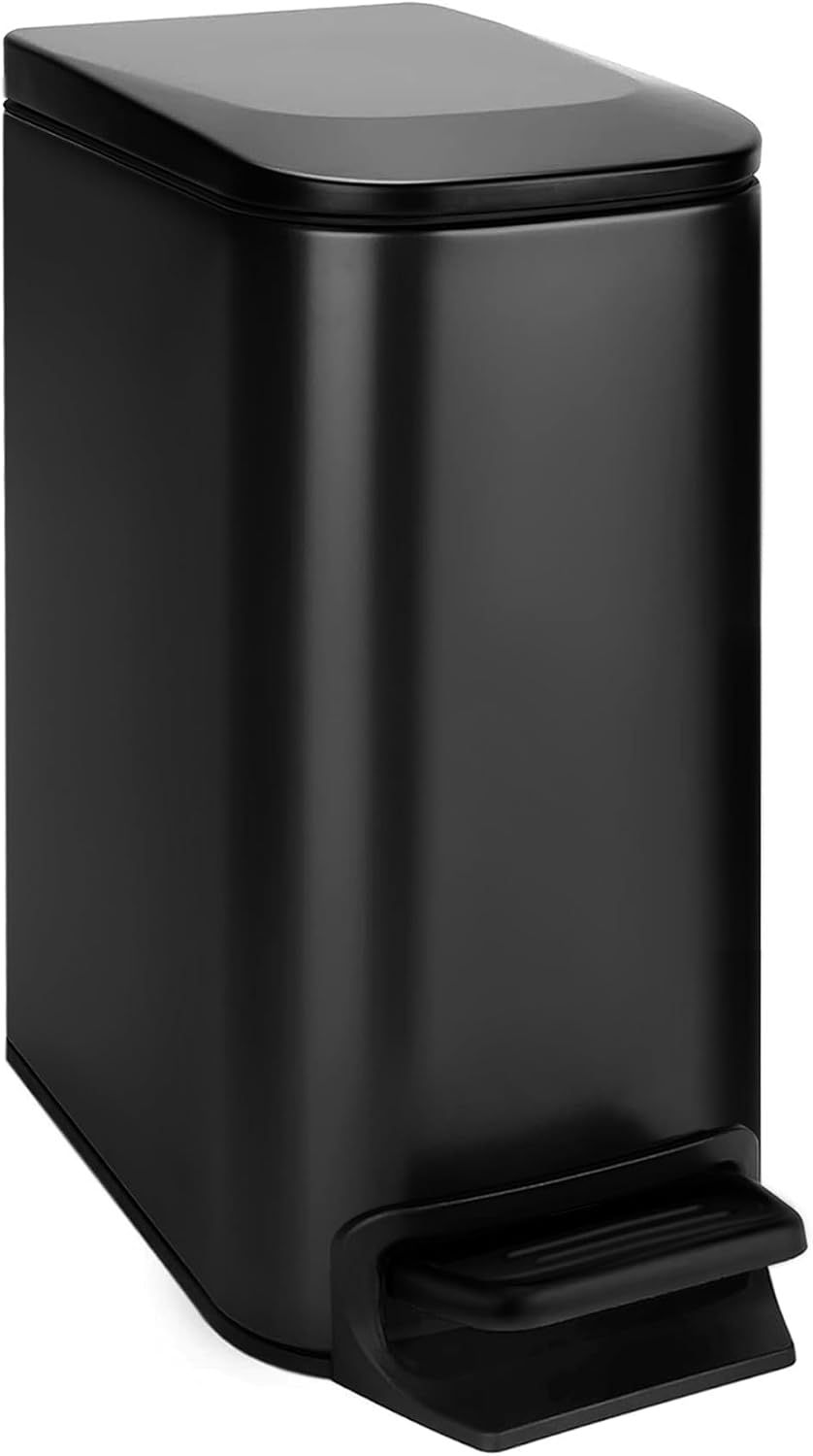 TIPGO Small Bathroom Trash Can with Lid Soft Close, 1.6 Gal, Matte Black