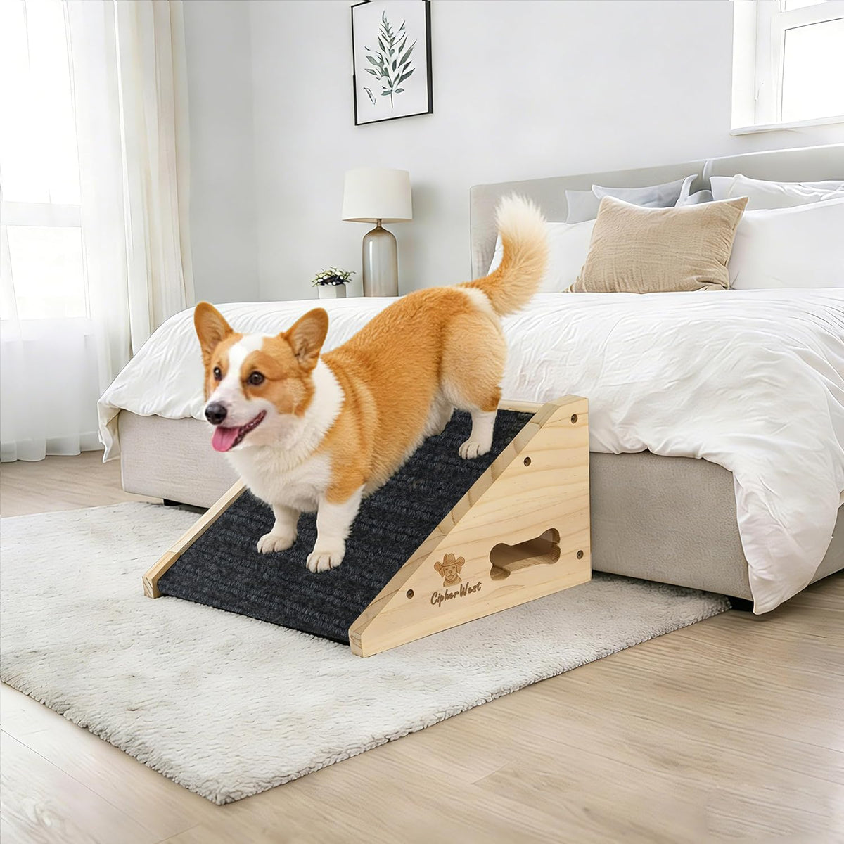 Small Dog Ramp for Couch & Low Bed, Wooden Pet Ramp with Non-Slip Carpet Surface, Portable Indoor Pet Step for Senior Dogs, Puppies & Cats, Low Profile Mobility Ramp