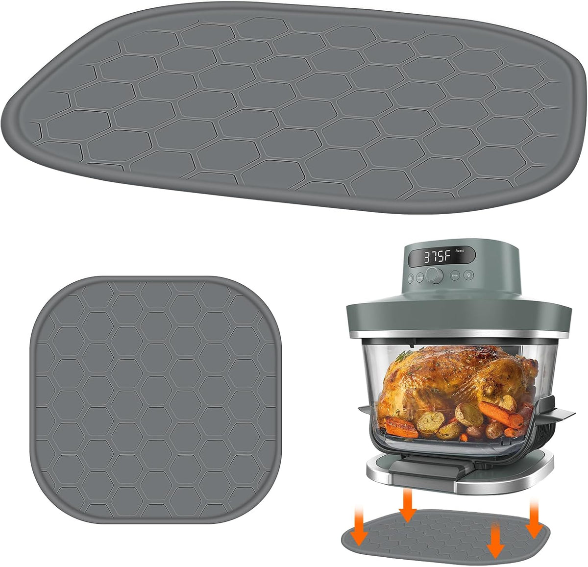 Heat Resistant Mat for Ninja Crispi Pro 6-In-1 Glass Air Fryer, Anti-Slip Countertop Protector Silicone Mat Compatible with Ninja Crispi Pro Base, Dishwasher Safe, Grey